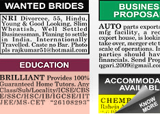 Times of India Marriage Bureau display classified rates